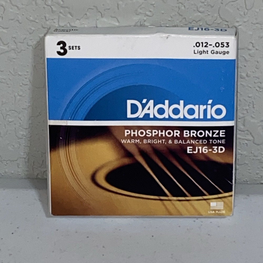 D'Addario EJ16-3D Phosphor Bronze Acoustic Guitar Strings Light Gauge 3 Sets NEW